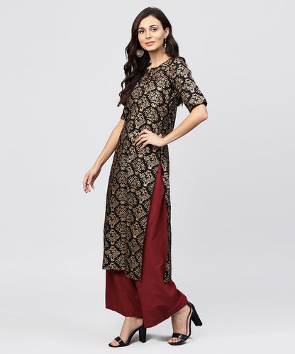 Women's Half Slevees Round Neck Cotton Printed Kurta With Ankle Length Palazzo