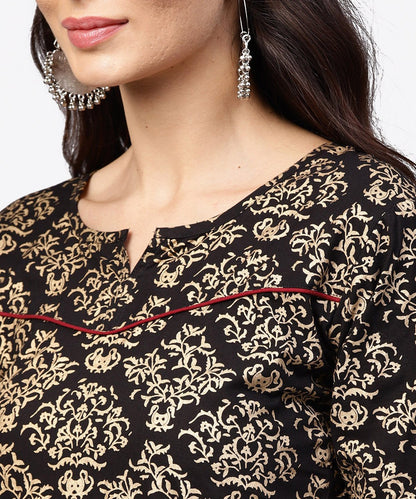 Women's Half Slevees Round Neck Cotton Printed Kurta With Ankle Length Palazzo