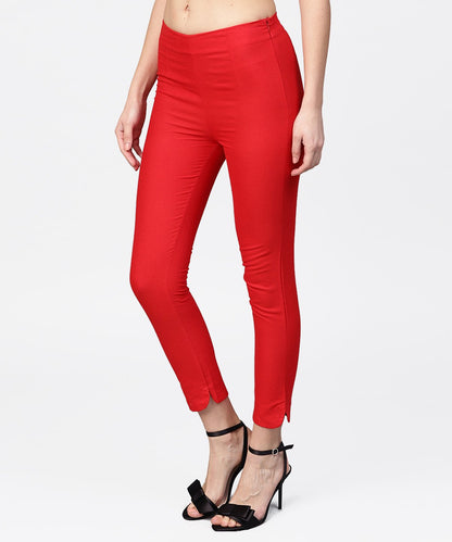 Women's Red Straight Ankle Length Palazzo