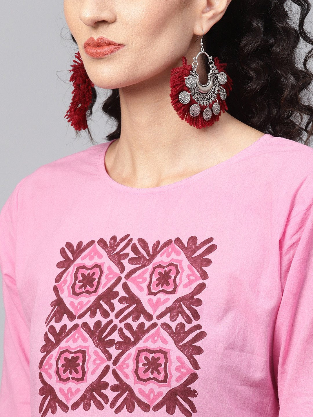 Women's Pink Ombre Dyed Half Sleeve A-Line Kurta With Pink Ankle Length Palazzo