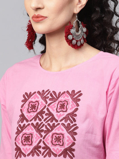 Women's Pink Ombre Dyed Half Sleeve A-Line Kurta With Pink Ankle Length Palazzo