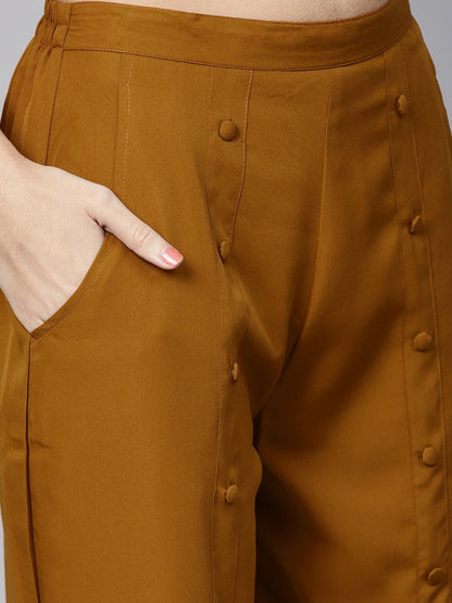 Women's Pink & Mustard Yellow Printed Top With Trousers