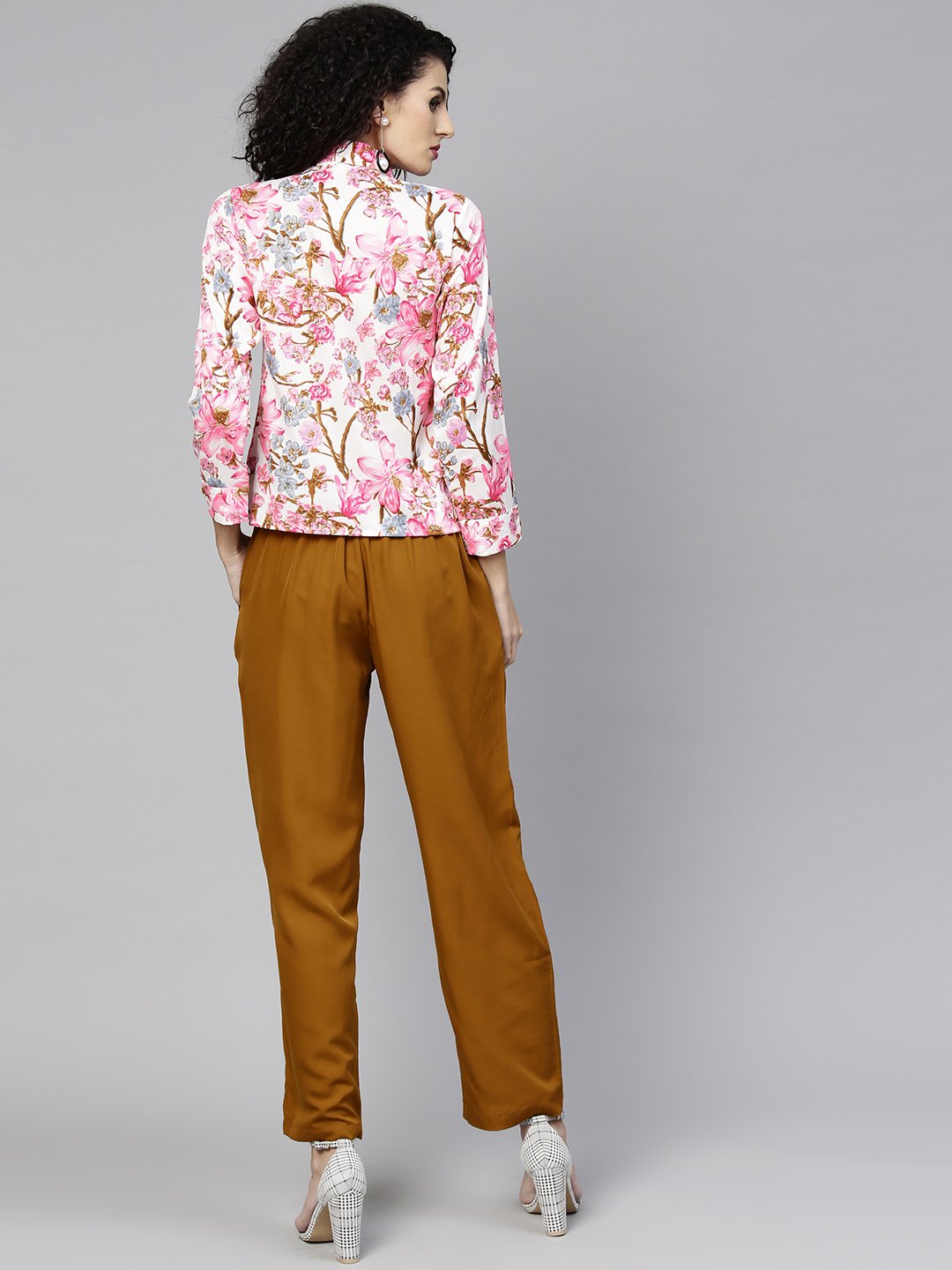 Women's Pink & Mustard Yellow Printed Top With Trousers