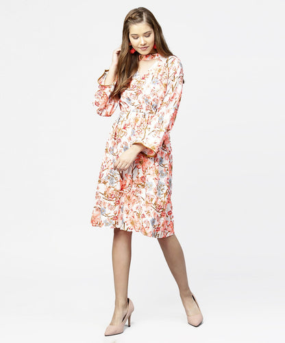 Women's Peack Flower Print Full Sleeve A-Line Dress