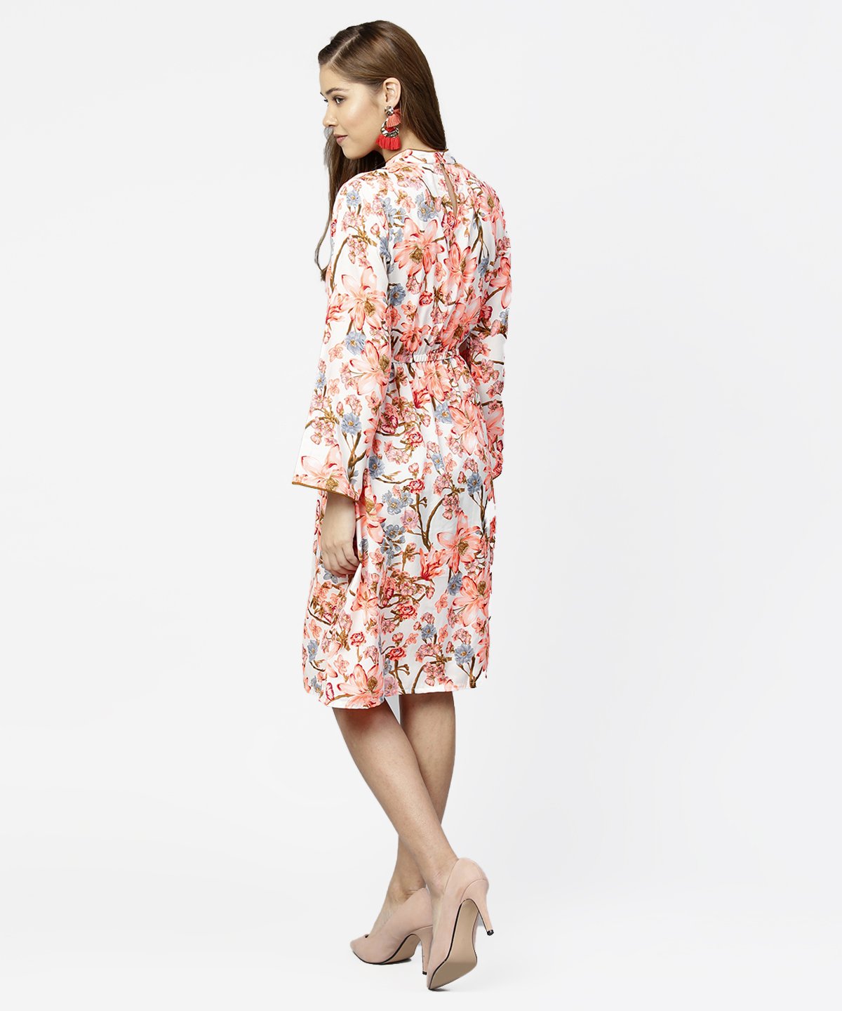 Women's Peack Flower Print Full Sleeve A-Line Dress
