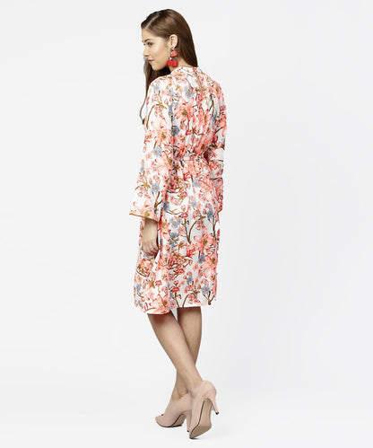 Women's Peack Flower Print Full Sleeve A-Line Dress