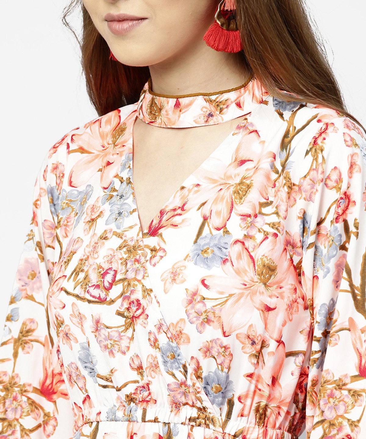 Women's Peack Flower Print Full Sleeve A-Line Dress