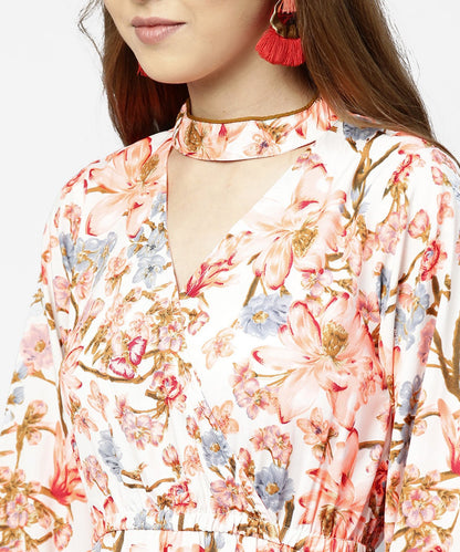 Women's Peack Flower Print Full Sleeve A-Line Dress