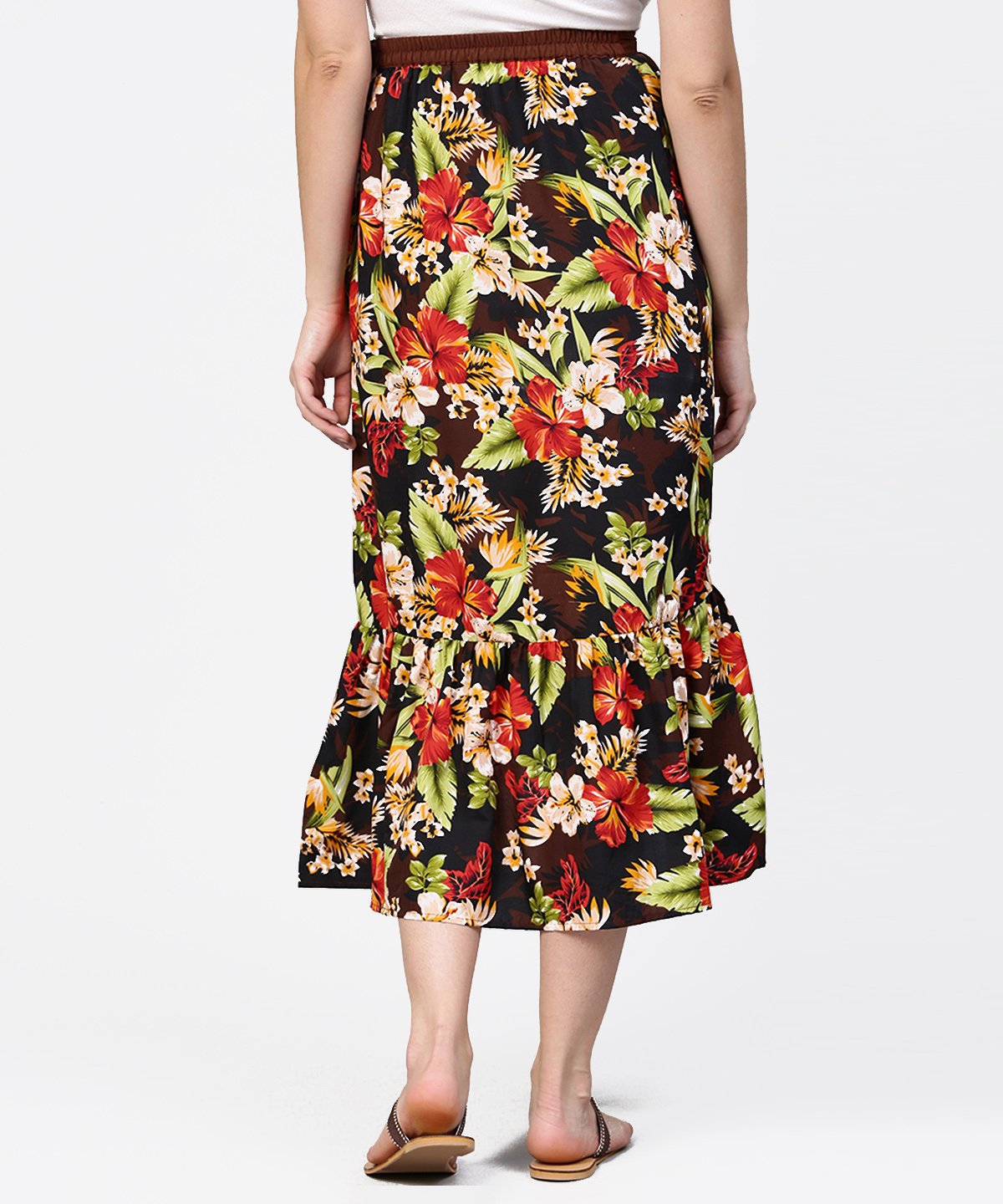 Women's Multi Flower Printed Calf Length Skirt