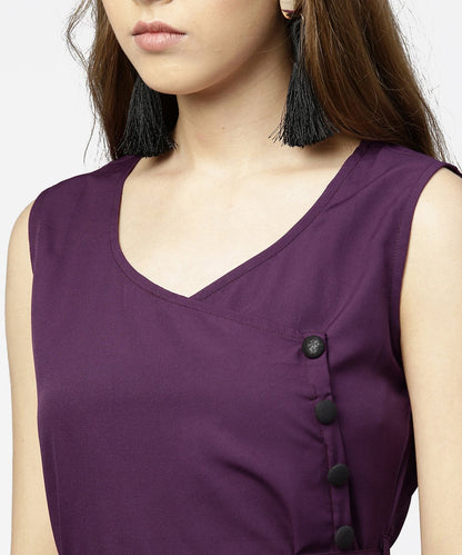 Women's Purple Sleeveless A-Line Dress With Belt