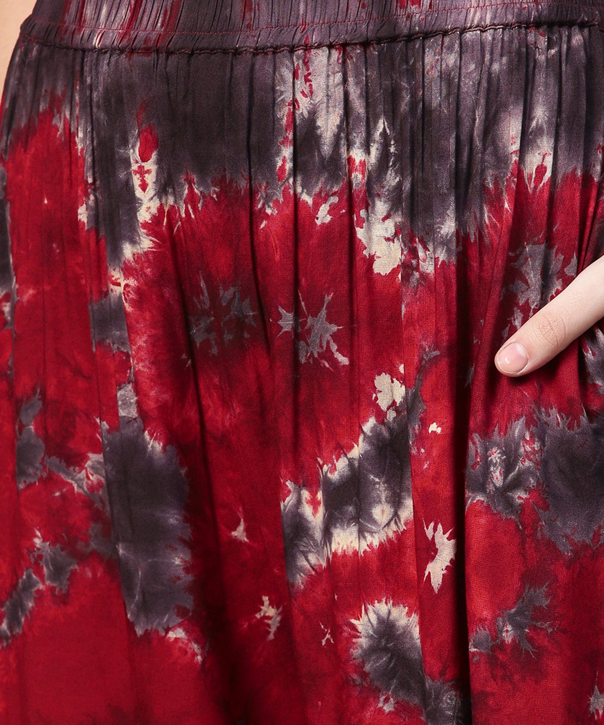 Women's Red Tye Dye Ankle Length Flared Palazzo