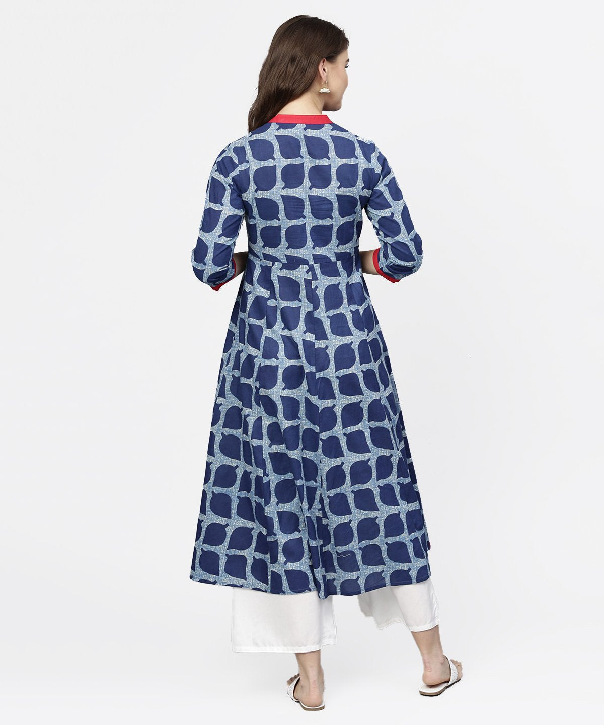 Women's Blue Printed 3/4Th Sleeve Cotton Anarkali Kurta