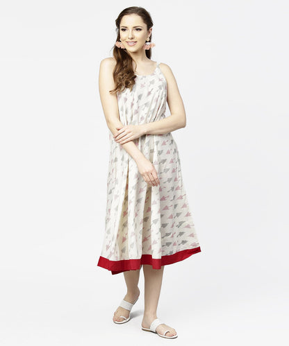 Women's Off White Printed Sleeveless Cotton A-Line Dress
