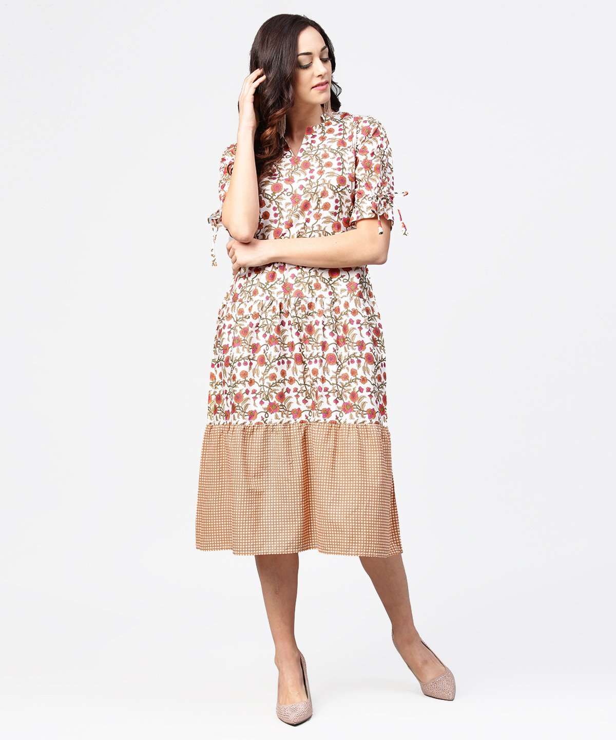 Women's Multi Printed Half Sleeve Cotton A-Line Dress