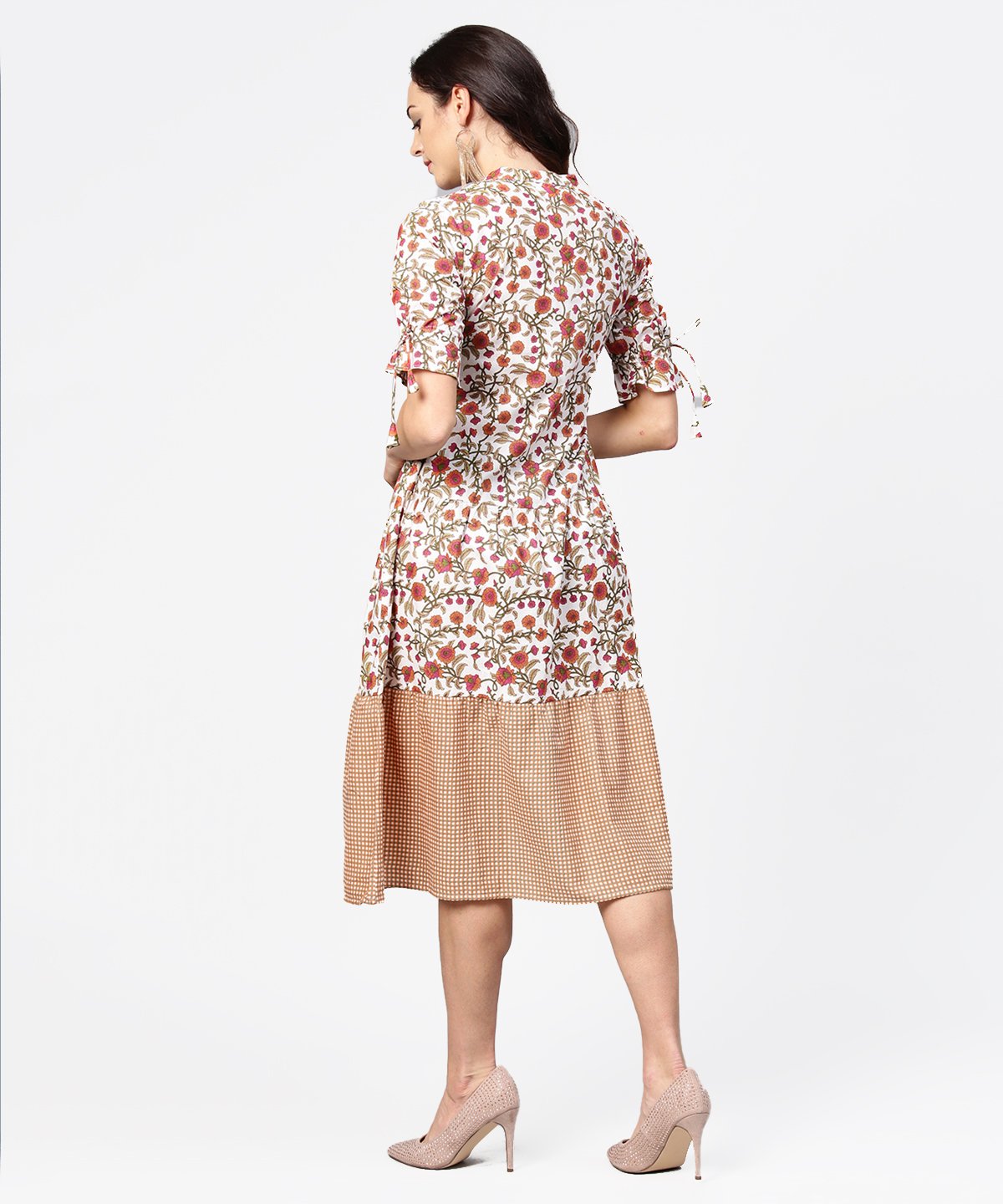 Women's Multi Printed Half Sleeve Cotton A-Line Dress