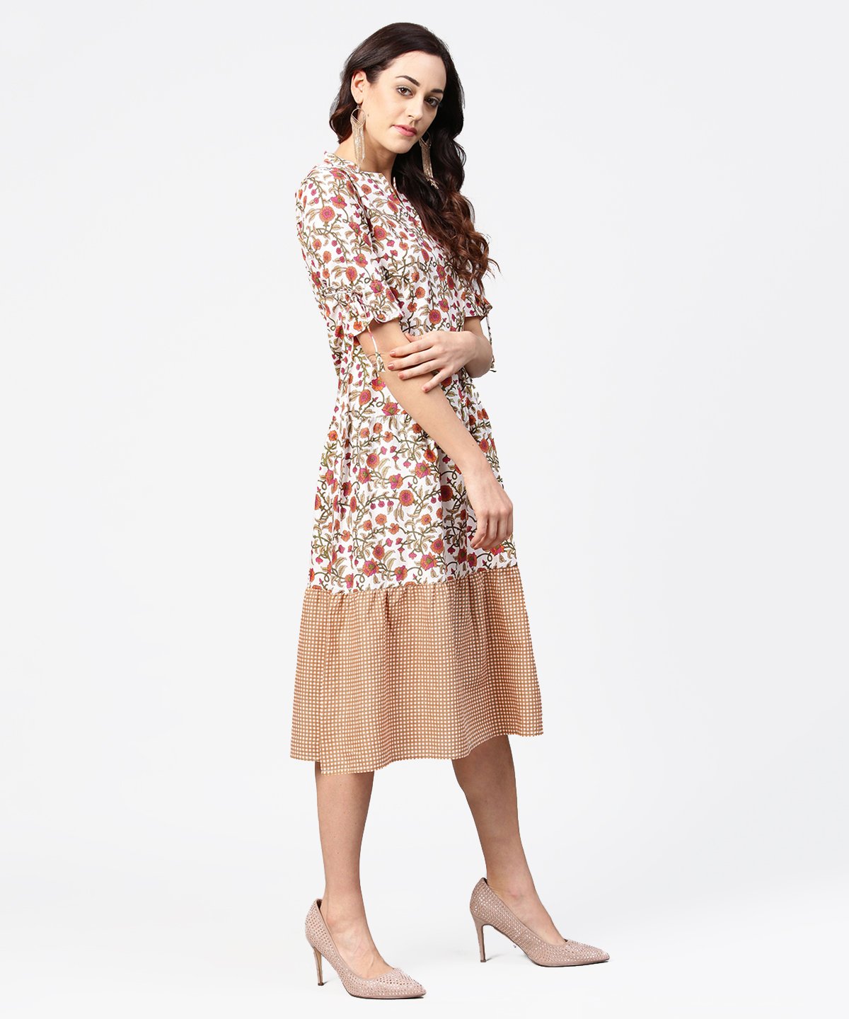 Women's Multi Printed Half Sleeve Cotton A-Line Dress