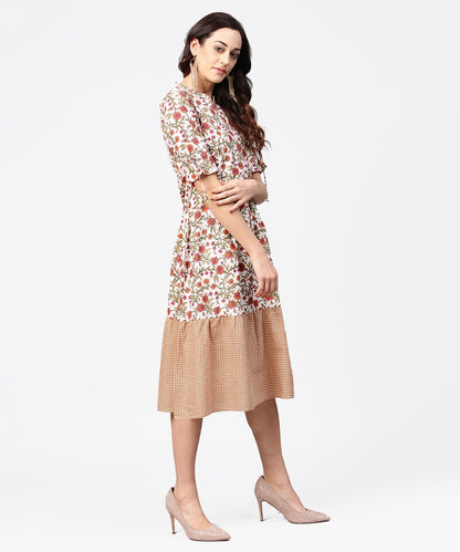 Women's Multi Printed Half Sleeve Cotton A-Line Dress