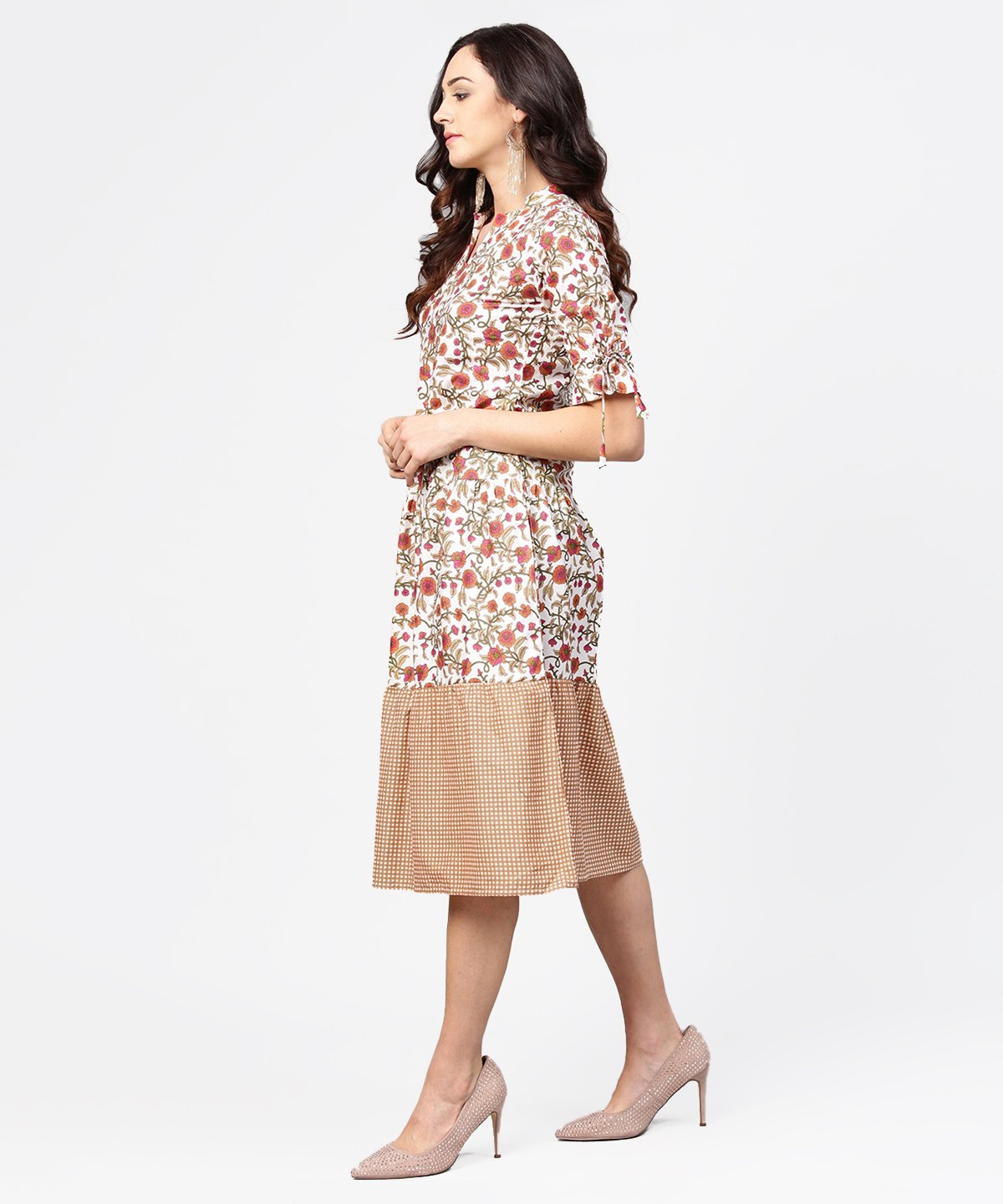 Women's Multi Printed Half Sleeve Cotton A-Line Dress