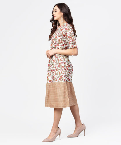 Women's Multi Printed Half Sleeve Cotton A-Line Dress
