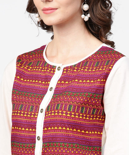 Women's White & Red Printed 3/4Th Sleeve Cotton Crop Top