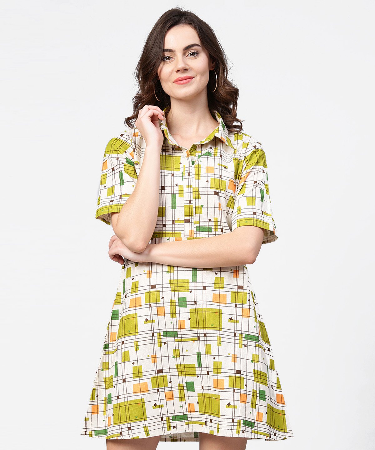 Women's Off White Printed Half Sleeve Cotton Tunic