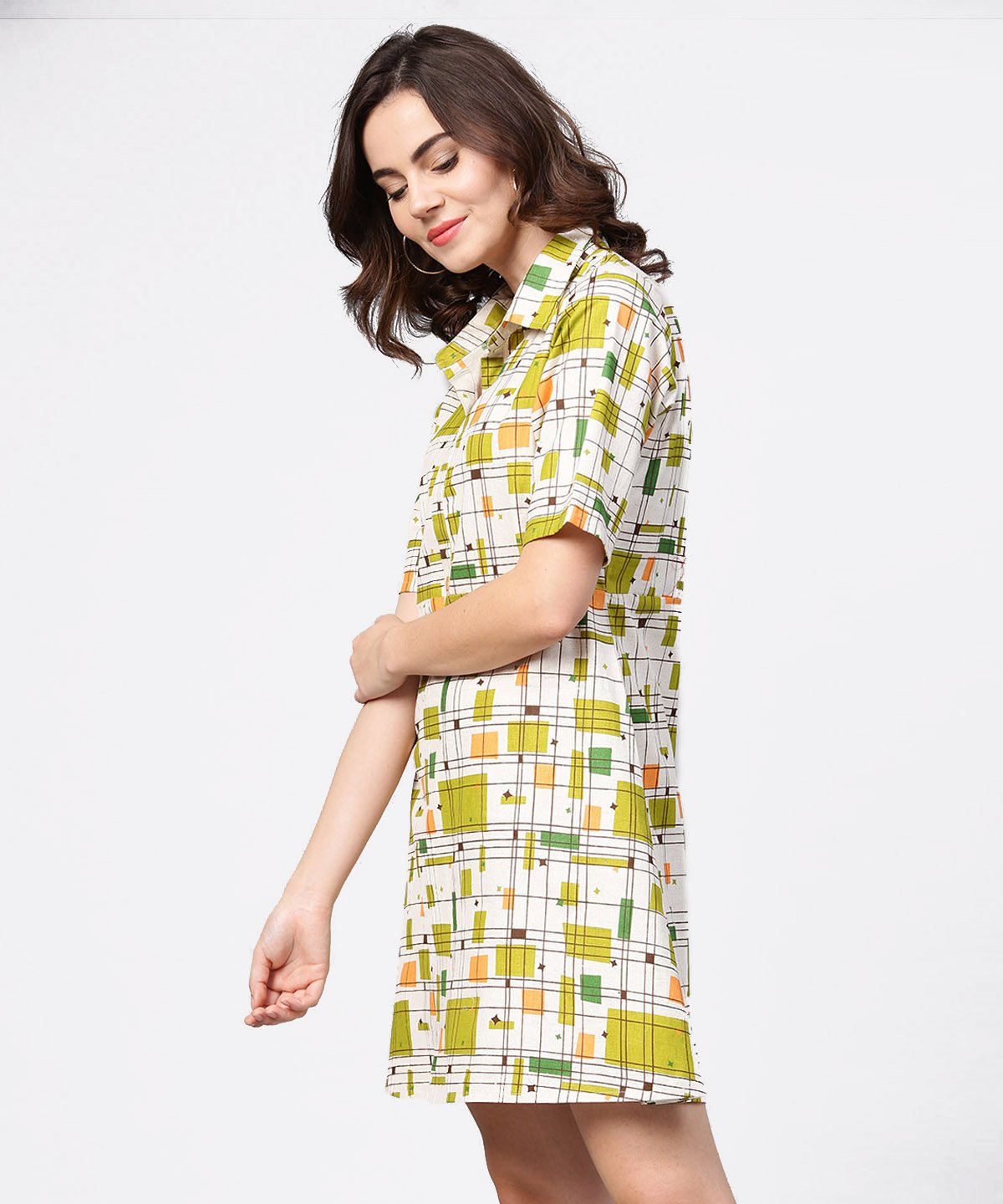 Women's Off White Printed Half Sleeve Cotton Tunic
