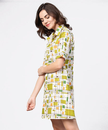 Women's Off White Printed Half Sleeve Cotton Tunic