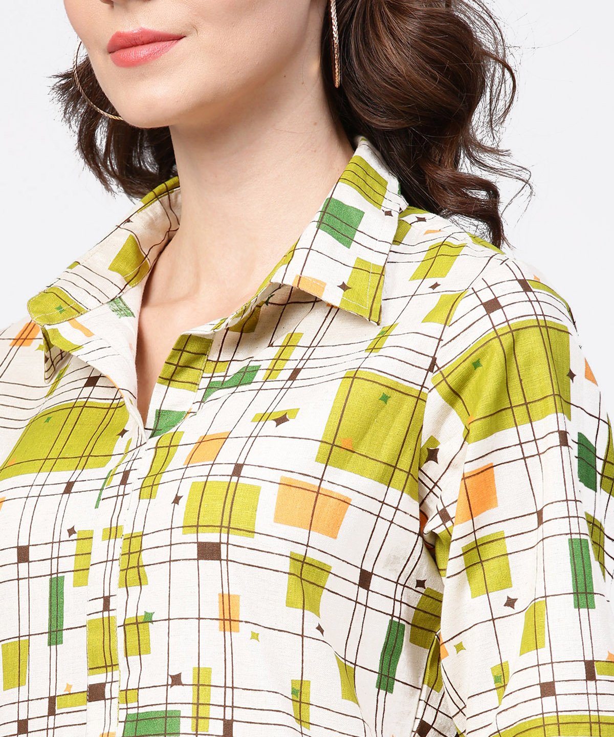 Women's Off White Printed Half Sleeve Cotton Tunic
