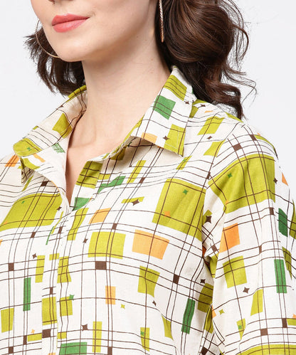Women's Off White Printed Half Sleeve Cotton Tunic