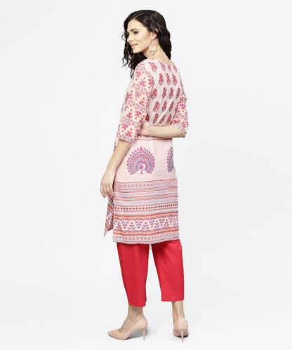 Women's Off White Printed 3/4Th Sleeve Cotton Kurta