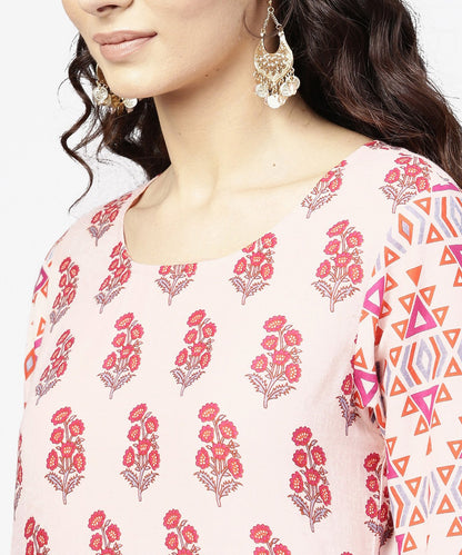 Women's Off White Printed 3/4Th Sleeve Cotton Kurta