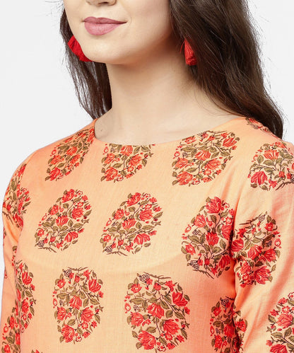 Women's Peach Half Sleeve Cotton Anarkali Kurta