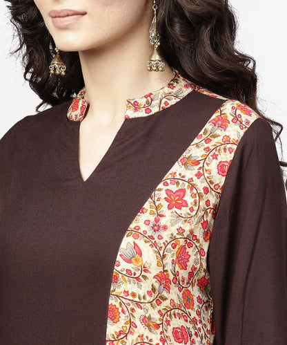 Women's Black & Red Printed 3/4Th Sleeve Cotton Straight Kurta