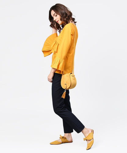 Women's Yellow Full Sleeve Cotton Tops