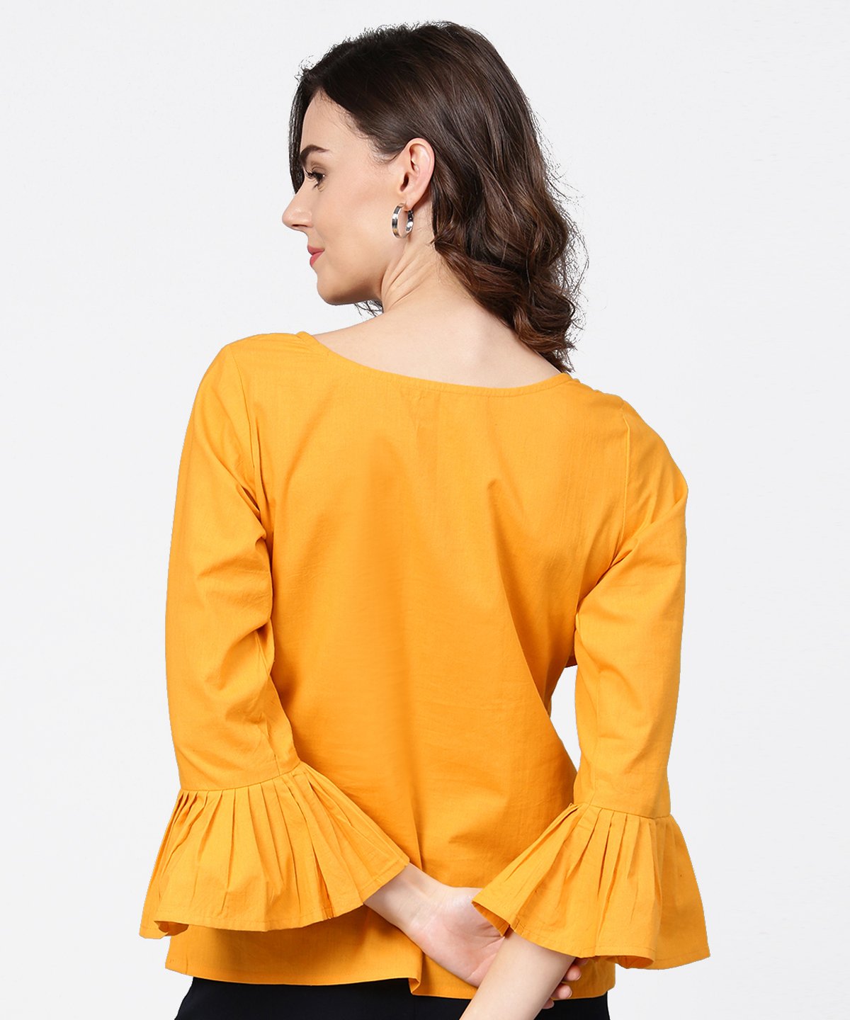 Women's Yellow Full Sleeve Cotton Tops
