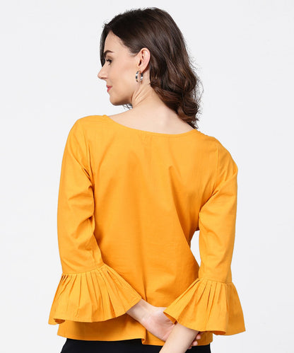 Women's Yellow Full Sleeve Cotton Tops