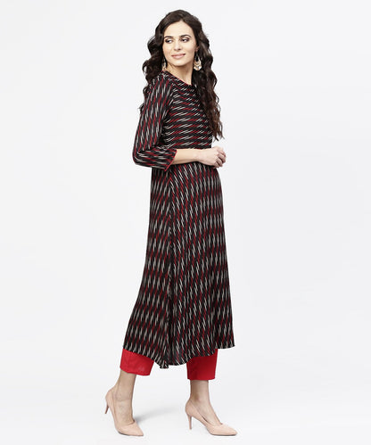 Women's Black Printed 3/4Th Sleeve Cotton Straight Kurta