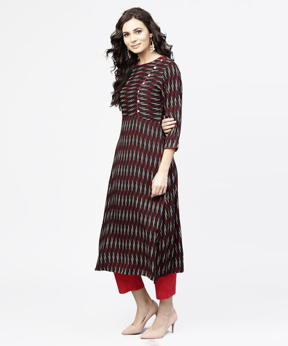 Women's Black Printed 3/4Th Sleeve Cotton Straight Kurta