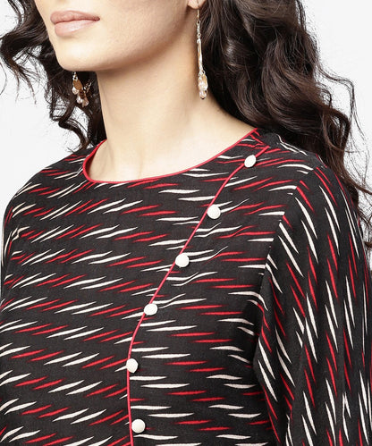 Women's Black Printed 3/4Th Sleeve Cotton Straight Kurta