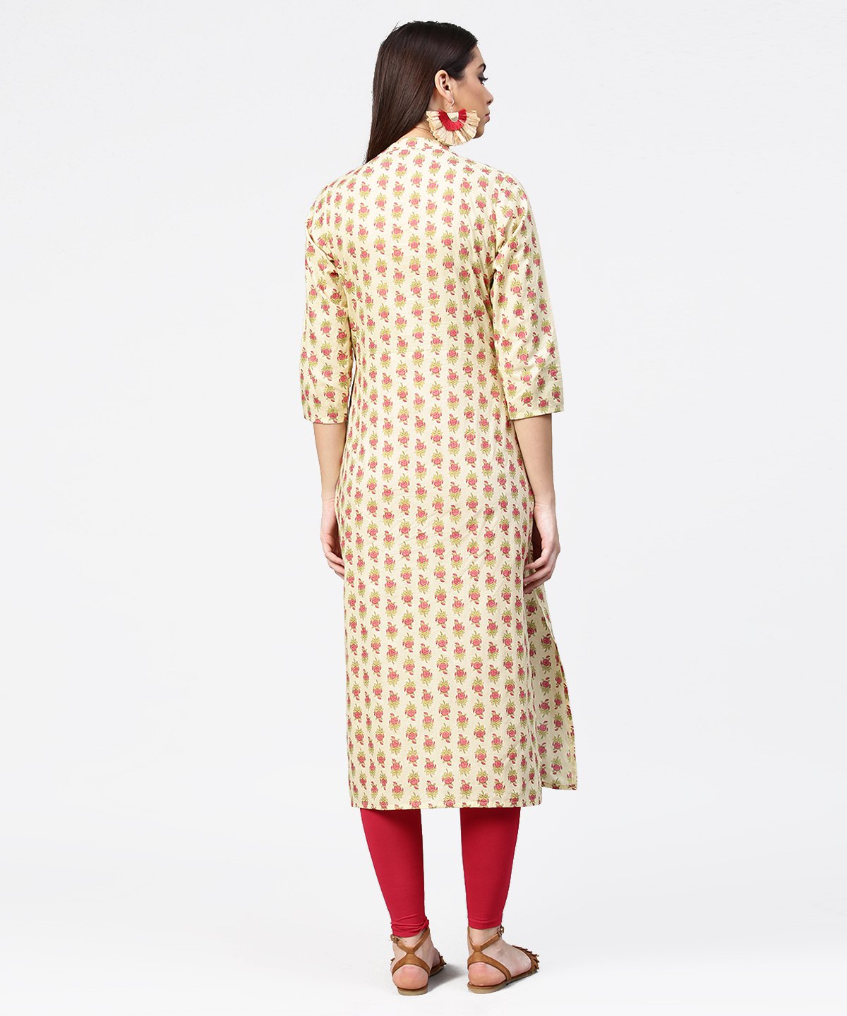 Women's Off White Printed 3/4Th Sleeve Cotton Straight Kurta