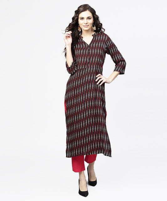 Women's Blue 3/4Th Sleeve Cotton Straight Kurta