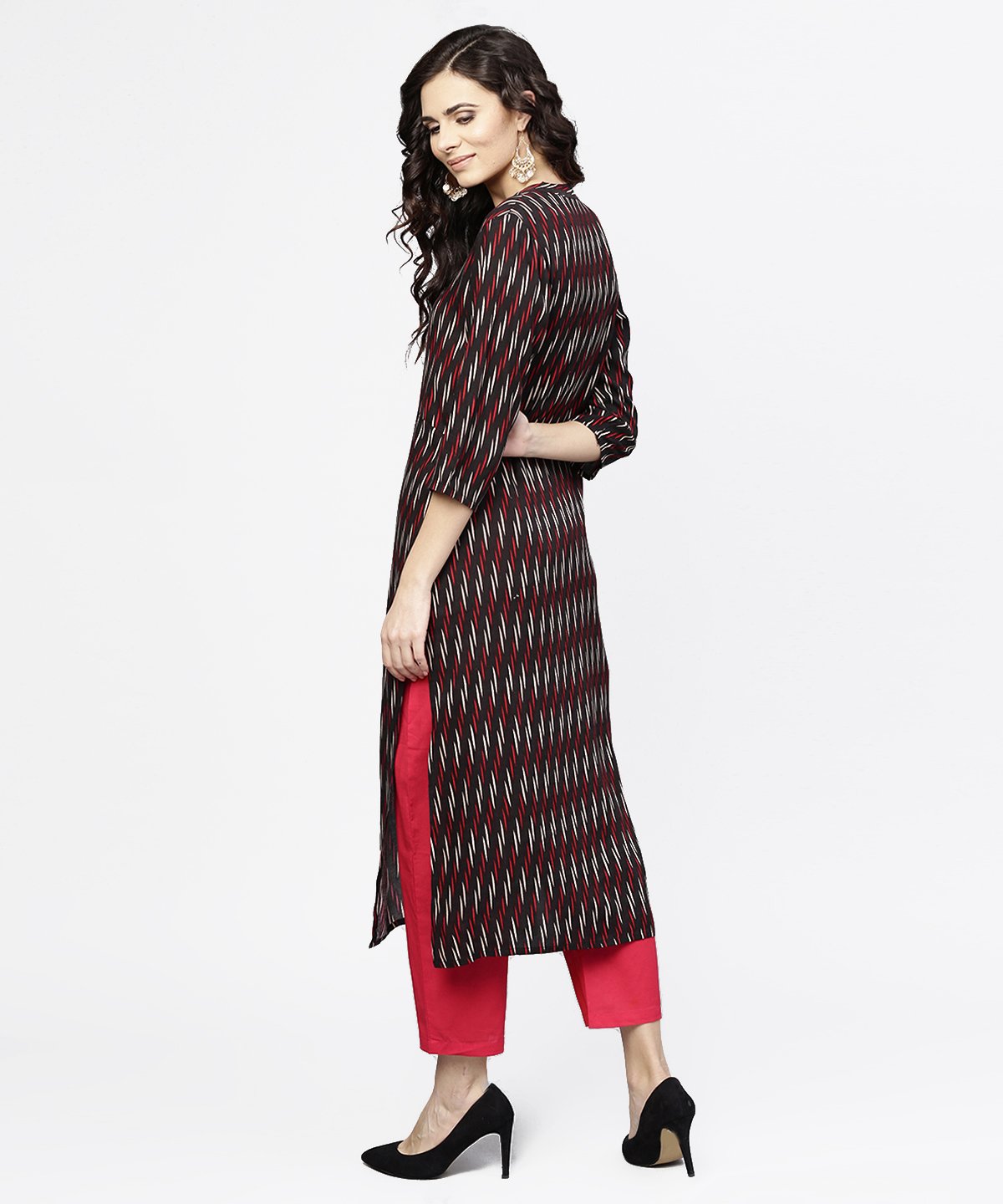 Women's Blue 3/4Th Sleeve Cotton Straight Kurta