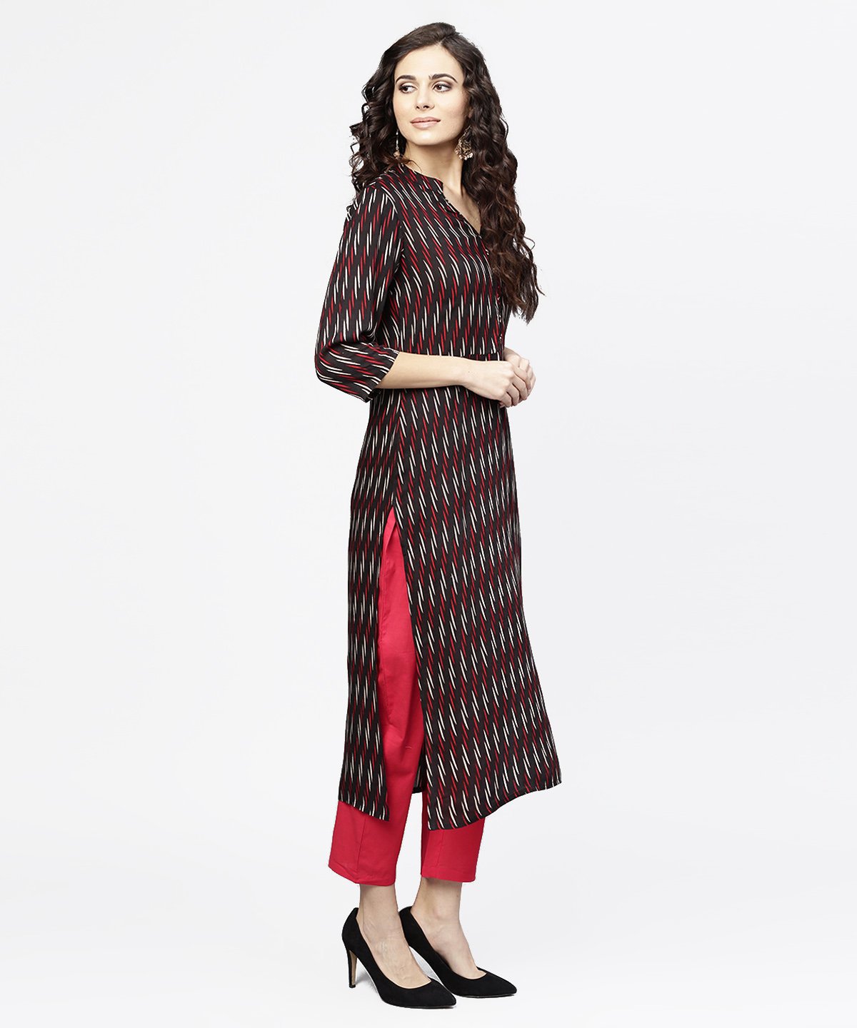 Women's Blue 3/4Th Sleeve Cotton Straight Kurta