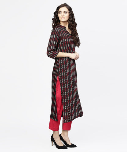 Women's Blue 3/4Th Sleeve Cotton Straight Kurta