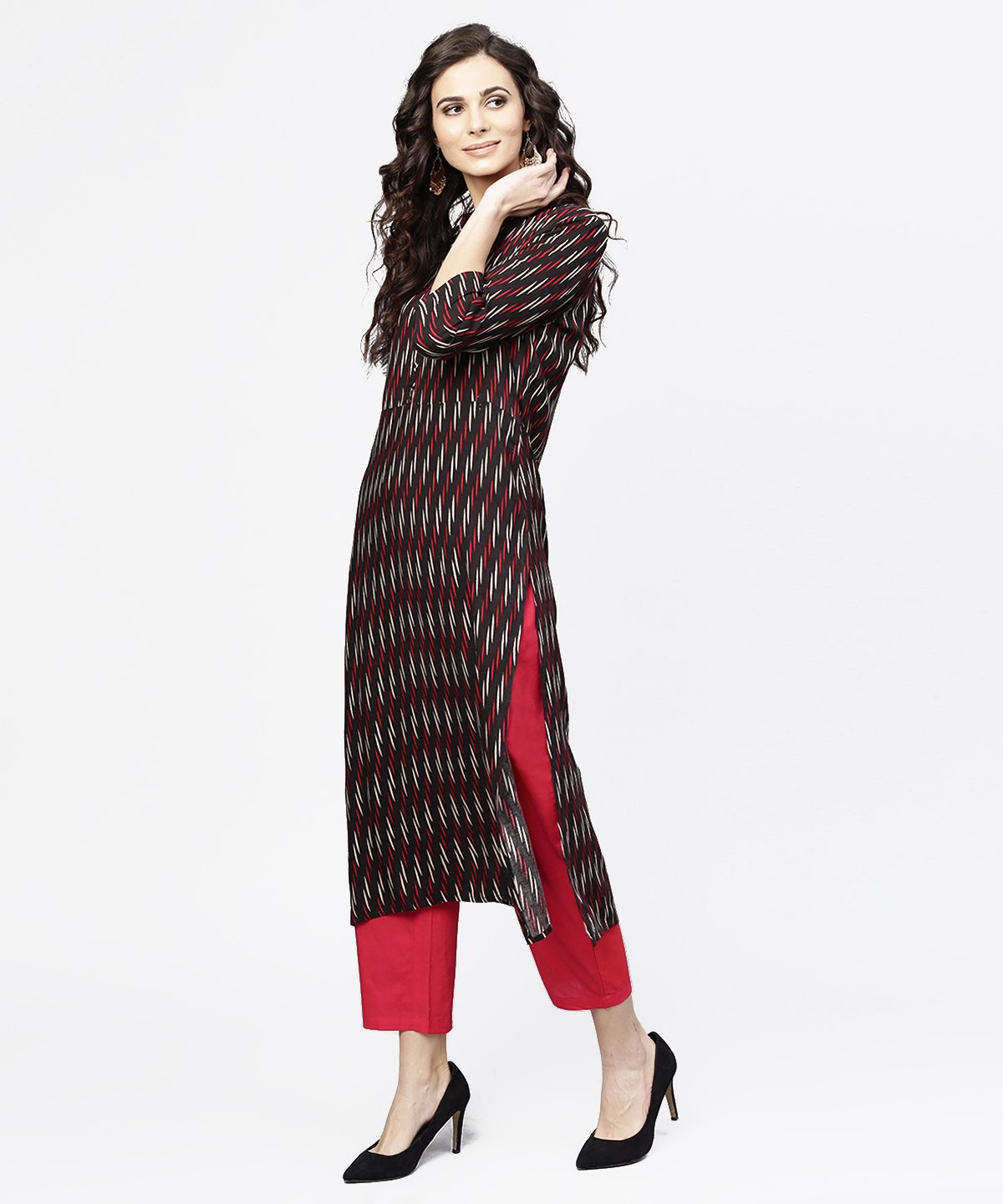 Women's Blue 3/4Th Sleeve Cotton Straight Kurta