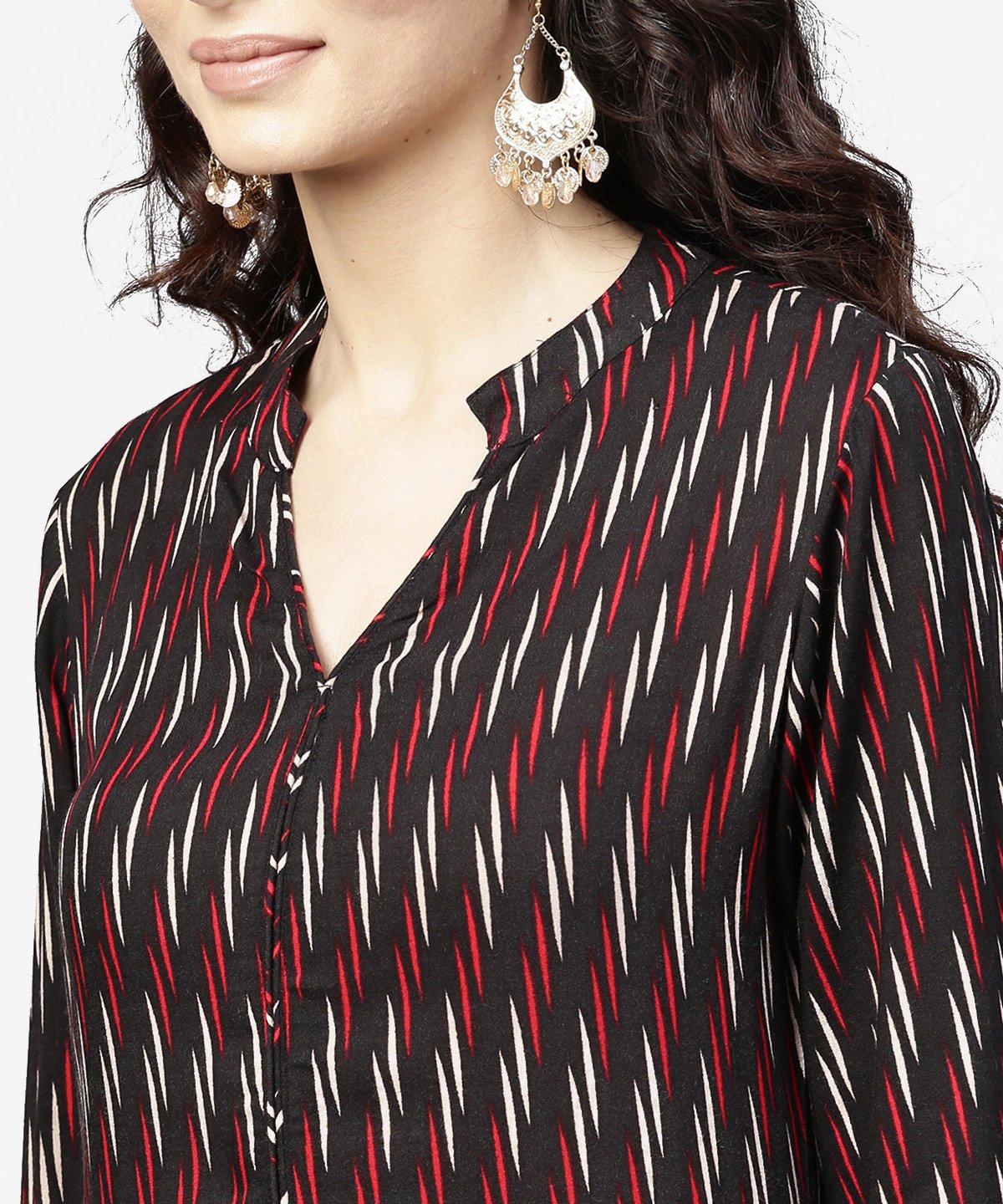 Women's Blue 3/4Th Sleeve Cotton Straight Kurta
