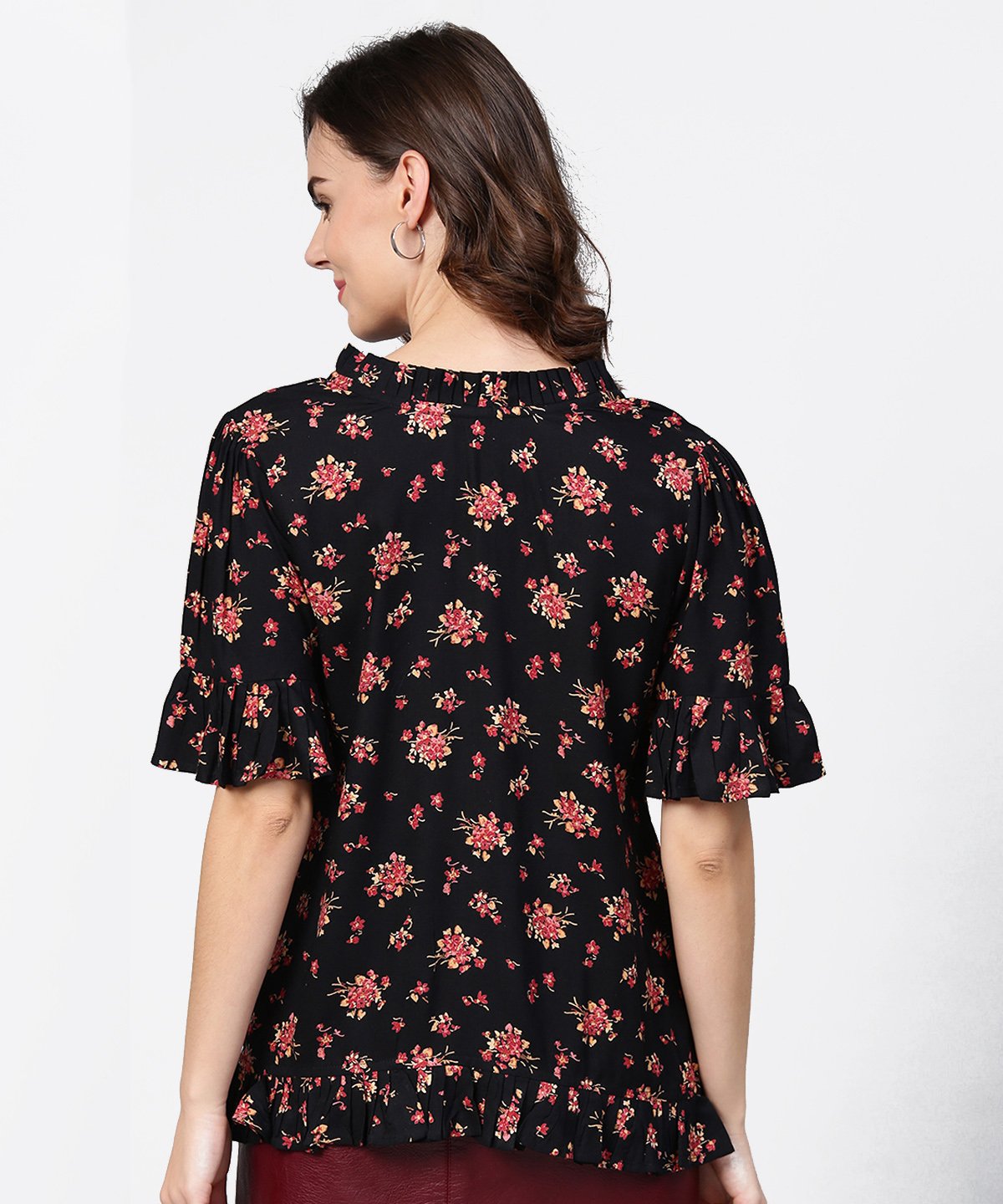 Women's Black Printed Half Sleeve Cotton Tops