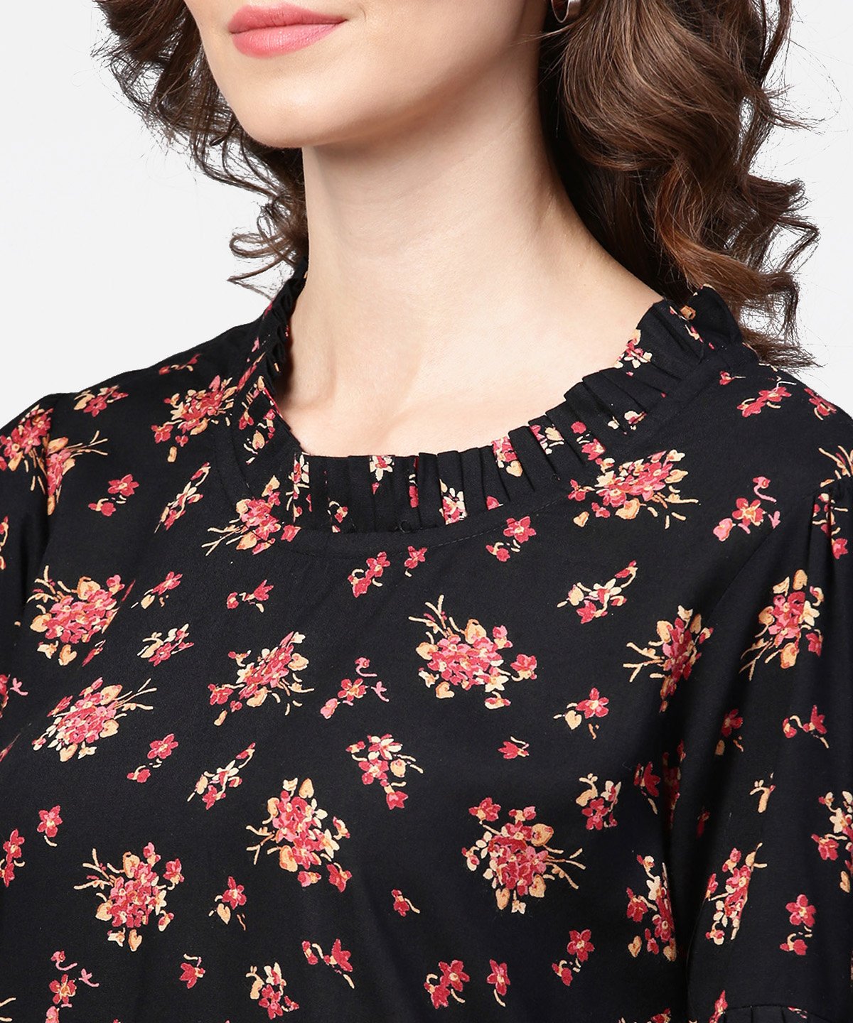 Women's Black Printed Half Sleeve Cotton Tops
