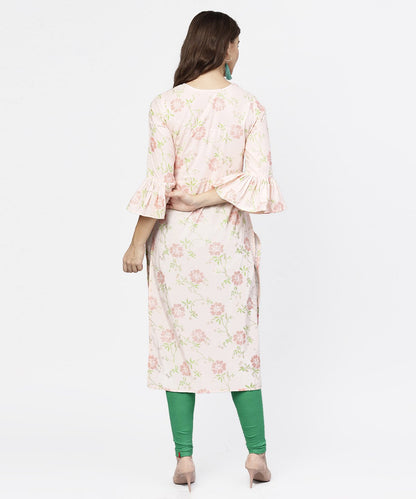 Women's Peach 3/4Th Flared Sleeve Cotton Kurta