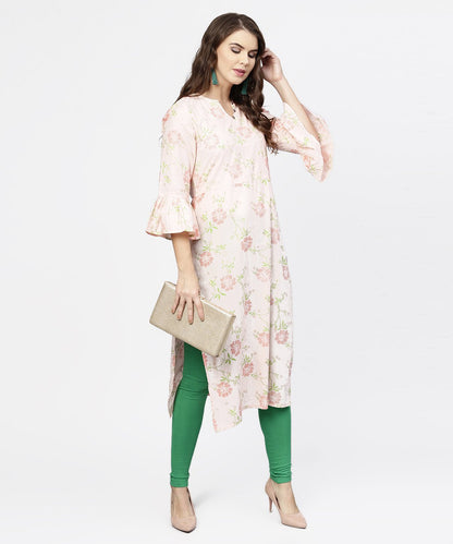 Women's Peach 3/4Th Flared Sleeve Cotton Kurta